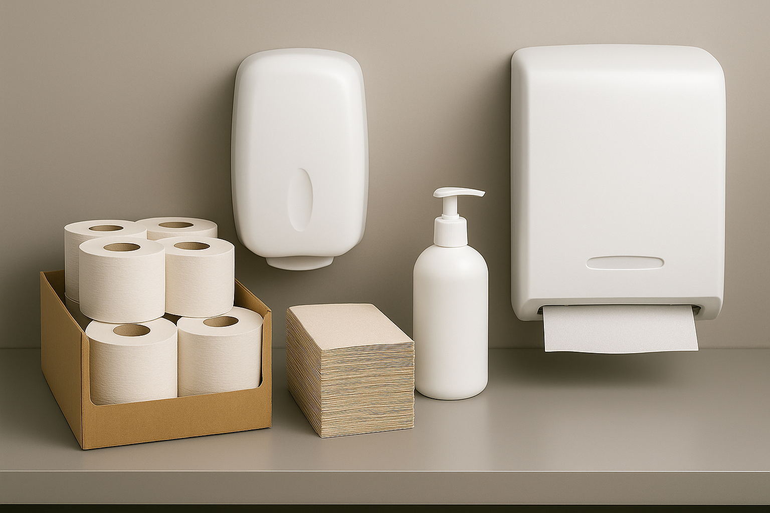 Restroom paper and soap systems for offices